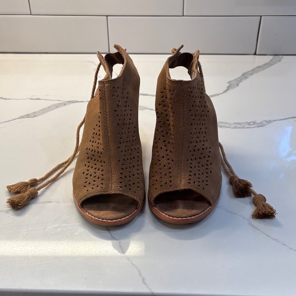 Toms Brown Peep-Toe Ankle Booties